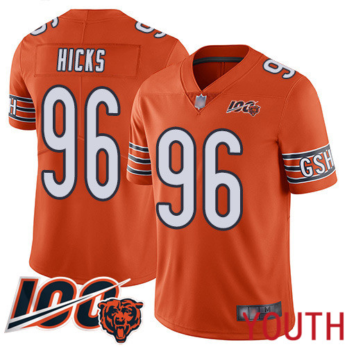 Chicago Bears Limited Orange Youth Akiem Hicks Alternate Jersey NFL Football #96 100th Season->youth nfl jersey->Youth Jersey